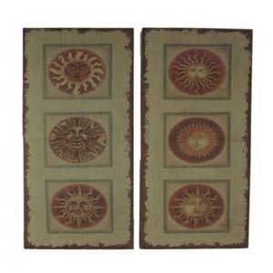 Faces of the Sun 2 Piece Distressed Burlap Canvas Print Set